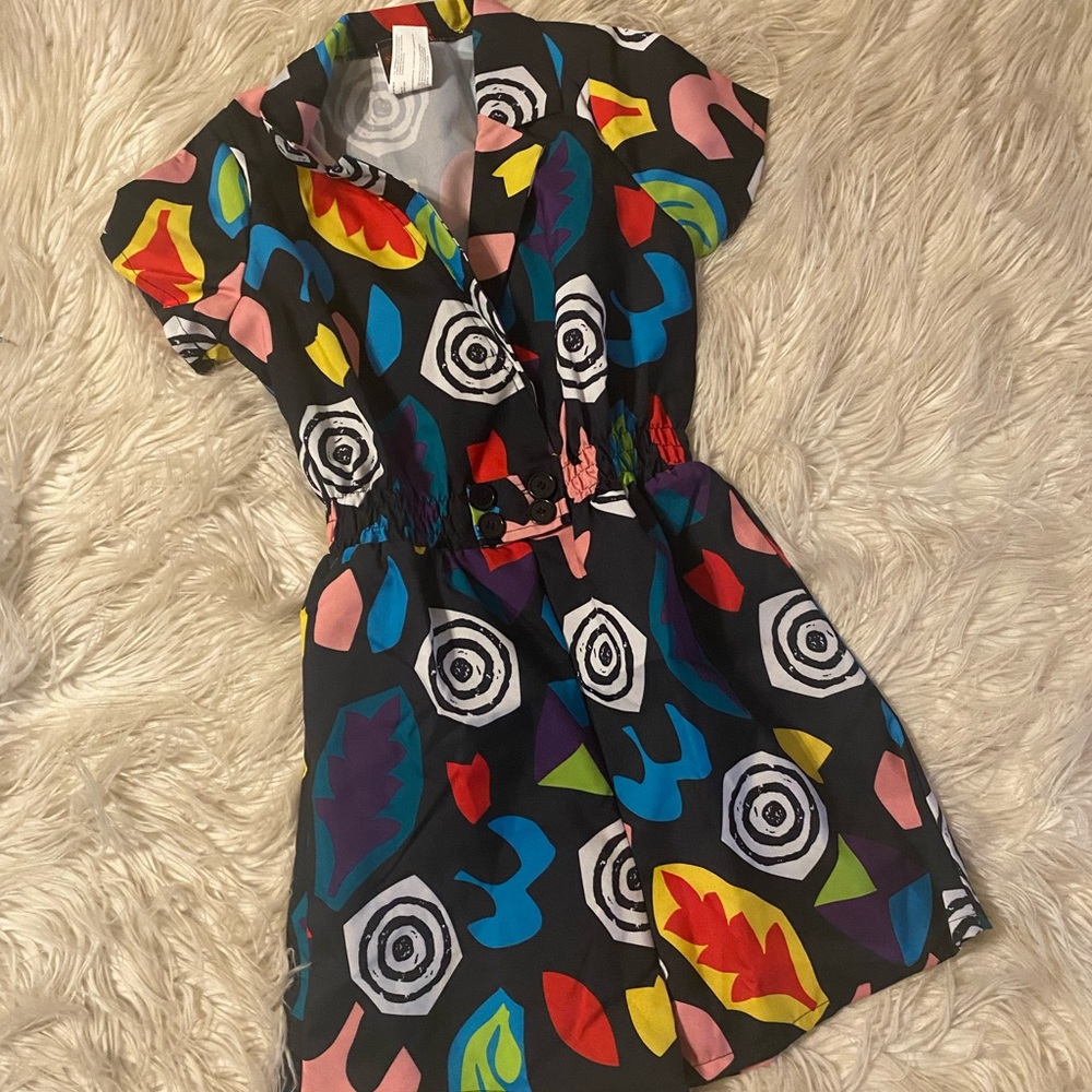 Kids' Multicolor Patterned Playsuit - Black Base